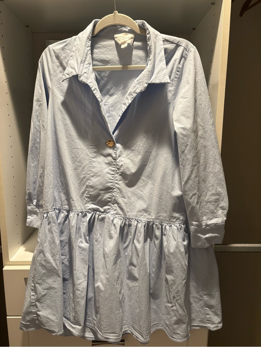 Pomander Place Light Blue Button-Front Ruffle Hem Shirt Dress